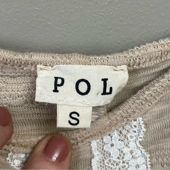 POL Top Cami Tank Lace size Small Oversized Sleeveless Tan and white - Picture 2 of 11